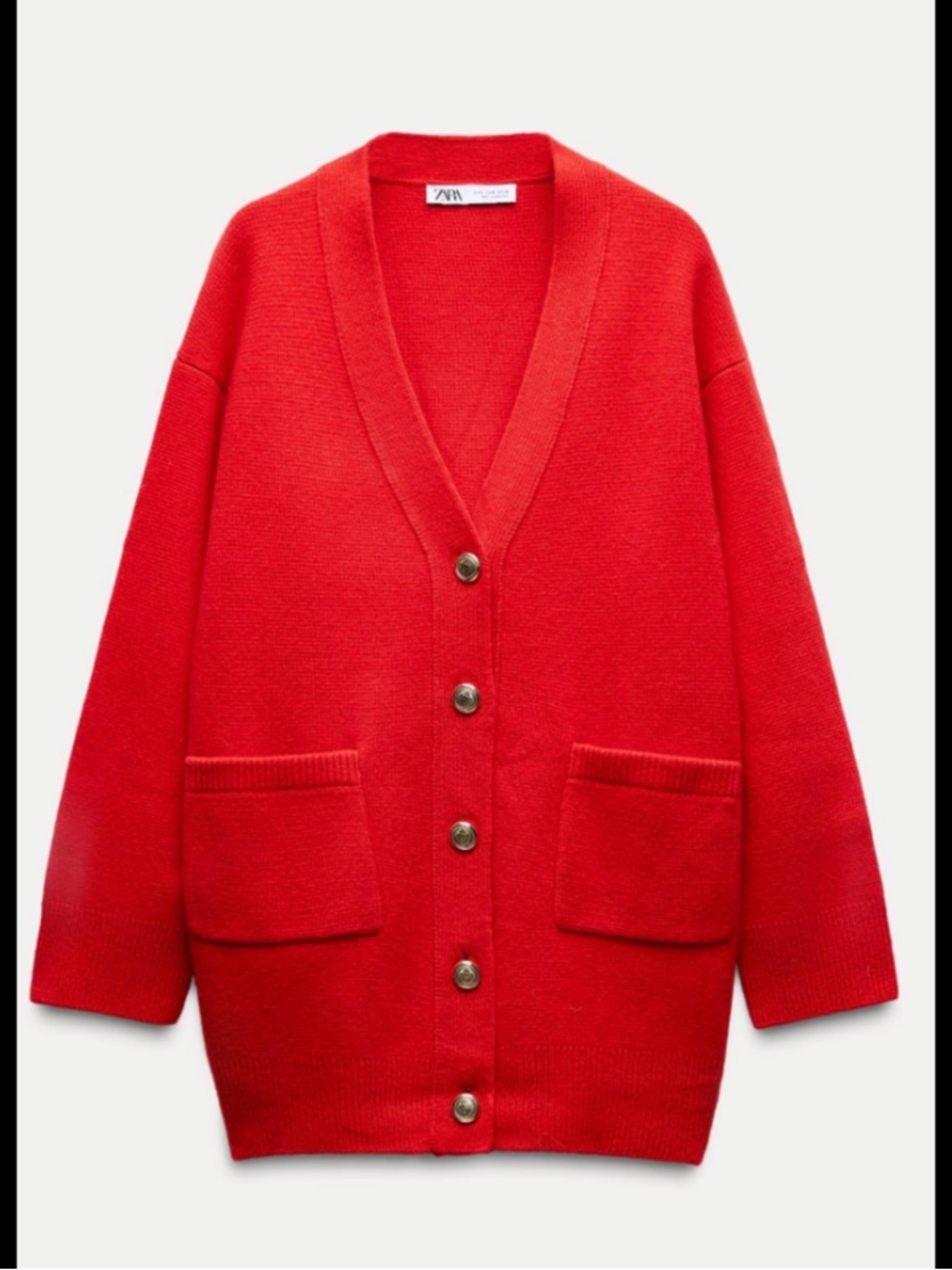 Zara 100% Wool Red Oversized V-Neck Button Cardigan Women’s Size Medium - Picture 2 of 10